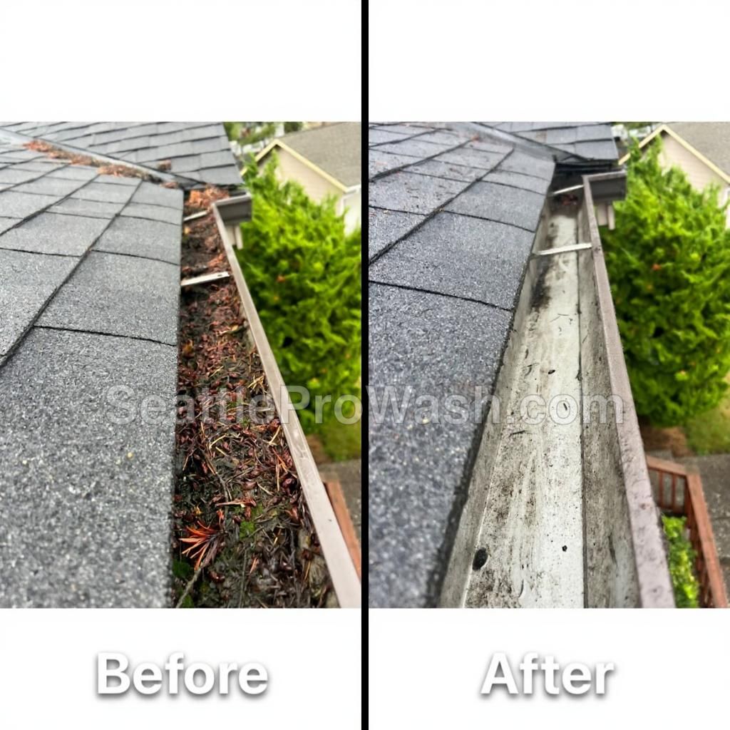 Gutters before and after debris removal